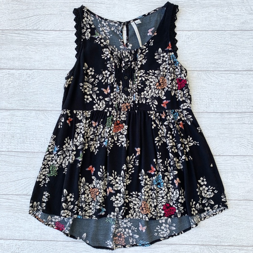 LC Lauren Conrad Black Floral Butterfly Blouse